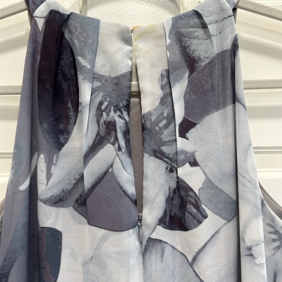 SLNY Gray Floral Lined Chiffon Halter Maxi Dress for Vacation or Event sz.10 - Picture 8 of 9